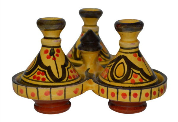 Safi Yellow Moroccan Ceramic Triple Spice Holder