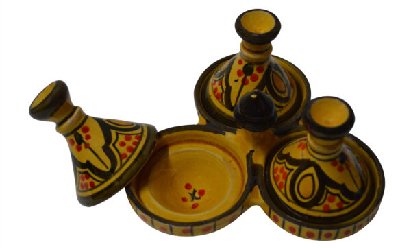 Safi Yellow Moroccan Ceramic Triple Spice Holder