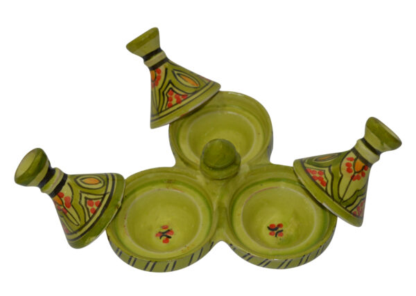 Lime Moroccan Ceramic Triple Spice Holder