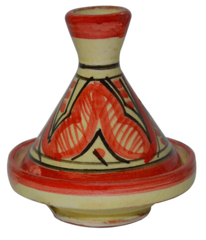 Beige and Red Moroccan Ceramic Single Spice Holder