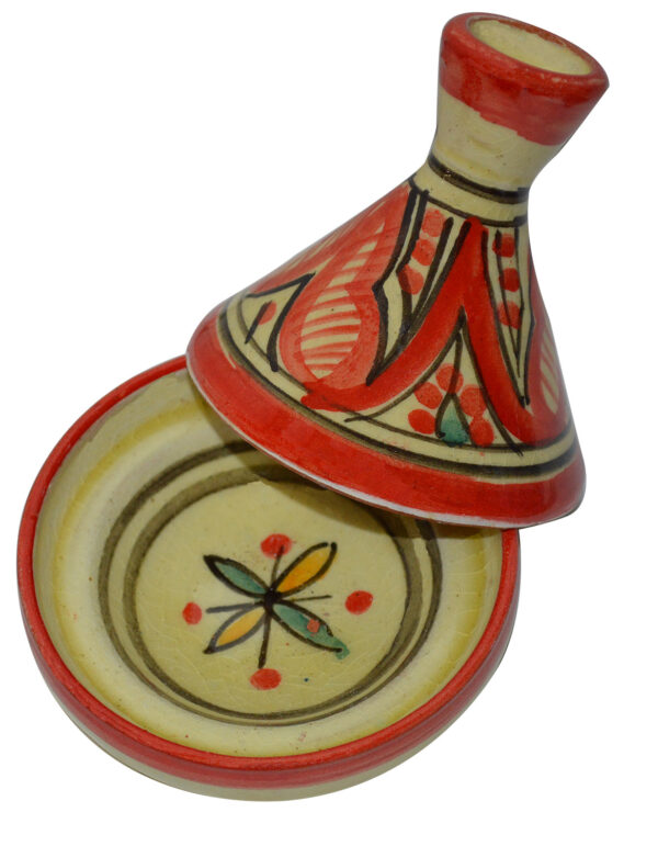 Beige and Red Moroccan Ceramic Single Spice Holder